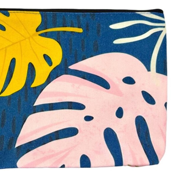 Tropical Leaf Modern Monstera Leaves Zippered Pouch Cosmetics Makeup Travel Bag - Picture 3 of 3